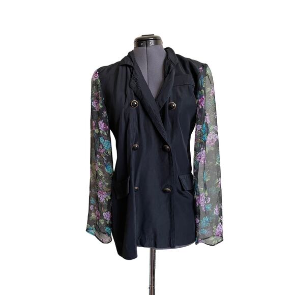 Vintage 80s Crepe Double Breasted Blazer Floral Sleeves All That Jazz Size S - Picture 1 of 7